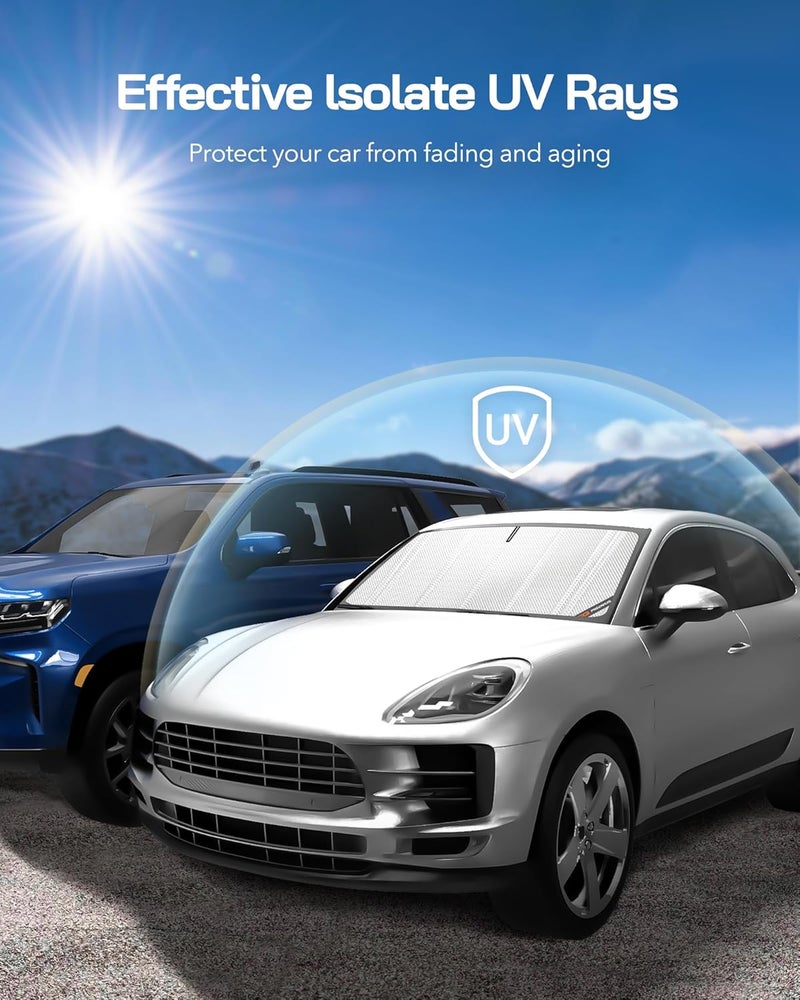 Pigenius Windshield Sun Shade for Ram 1500 2019-2025 with 10 Inch Wide Sensor. Full Coverage Rearview Mirror Shade for Ultimate Protection - Image 5